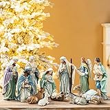 glitzhome 12Pcs Deluxe Blue Resin Nativity