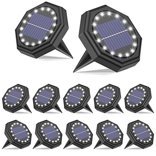 SEZAC Solar Bodenleuchten Aussen【IP68 Wasserdichtes 16LED 12 Stück Batterie-Upgrade】 Solarleuchten für Außen Bodenlicht…
