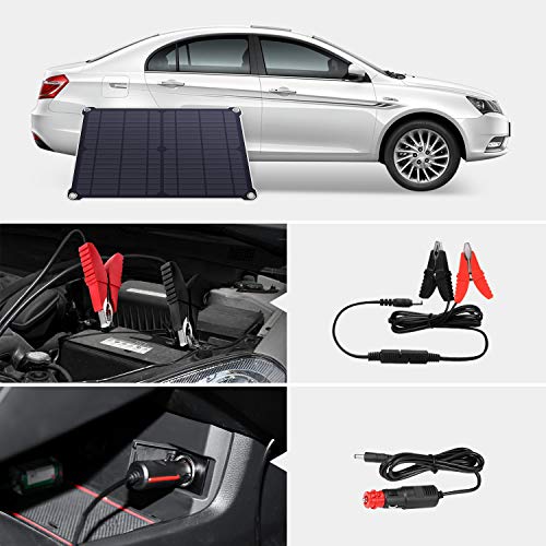 SUAOKI 12V Solar Car Battery Charger, 16W Trickle Solar Panel Charger, Portable and Waterproof Solar Battery Maintainer, Suitable for Motorcycle RV Boat Marine Snowmobile Tractor ATV Marine Trailer - Thumbnail 3