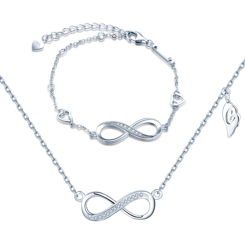 jewelry Set 925 Sterling Silver Infinity Symbol Bracelet Necklace Set for Women Wife