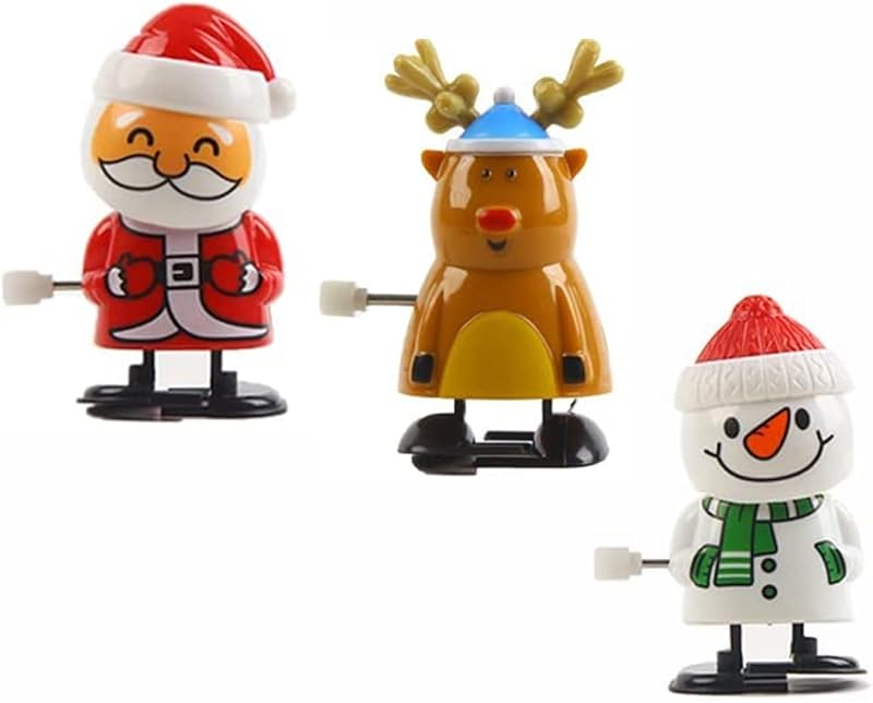 Aisszhao 3pk Christmas Wind Up Toys Kids Santa Snowman Elk Walking Shake Head