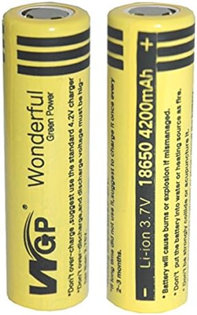 Mickeyattraction New Set WGP 2pcs 18650 4200mAh 3.7V Lithium Li-ion Flat Top High Drain Dynamic Rechargeable Battery for UltraFire Cree Headlamp Torch Flashlight Power Bank (Pair)