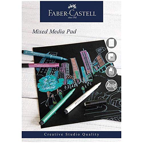 Faber-Castell Creative Studio Mixed Media Pad, A4, Spiral Bound Paper (Black), 250 GSM, 30 Sheets, All Media, Acrylic, Watercolour Paint, Pencils, Pastel, Charcoal, Graphite, Art, Craft, Home, School