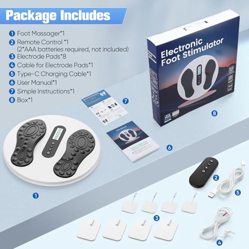 Circulation Stimulator for Feet and Legs, EMS Foot Massager with 8 TENS Pads, 12 Modes and 20 Intensity Levels, Electric Foot Massager Relieves Neuropathies and Circulation