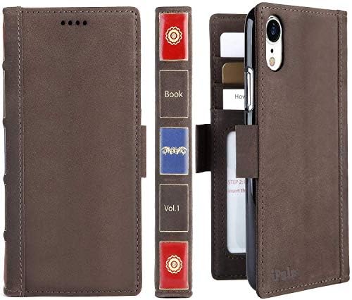 iPulse Vintage Book for iPhone XR Italian Full Grain Leather Case Handmade Flip Case for Apple iPhone XR/10R (2018) with Magnetic Closure - Retro Brown