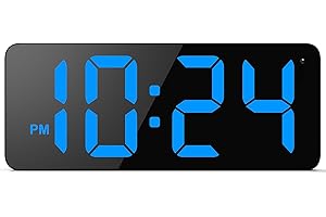XUANZIT LED Digital Wall Clock with Large Display, Big Digits, Auto-Dimming, 12/24Hr Format, Modern Electric Small Silent Wall Clock for Living Room, Bedroom, Classroom, Farmhouse, Kitchen, Office - Blue