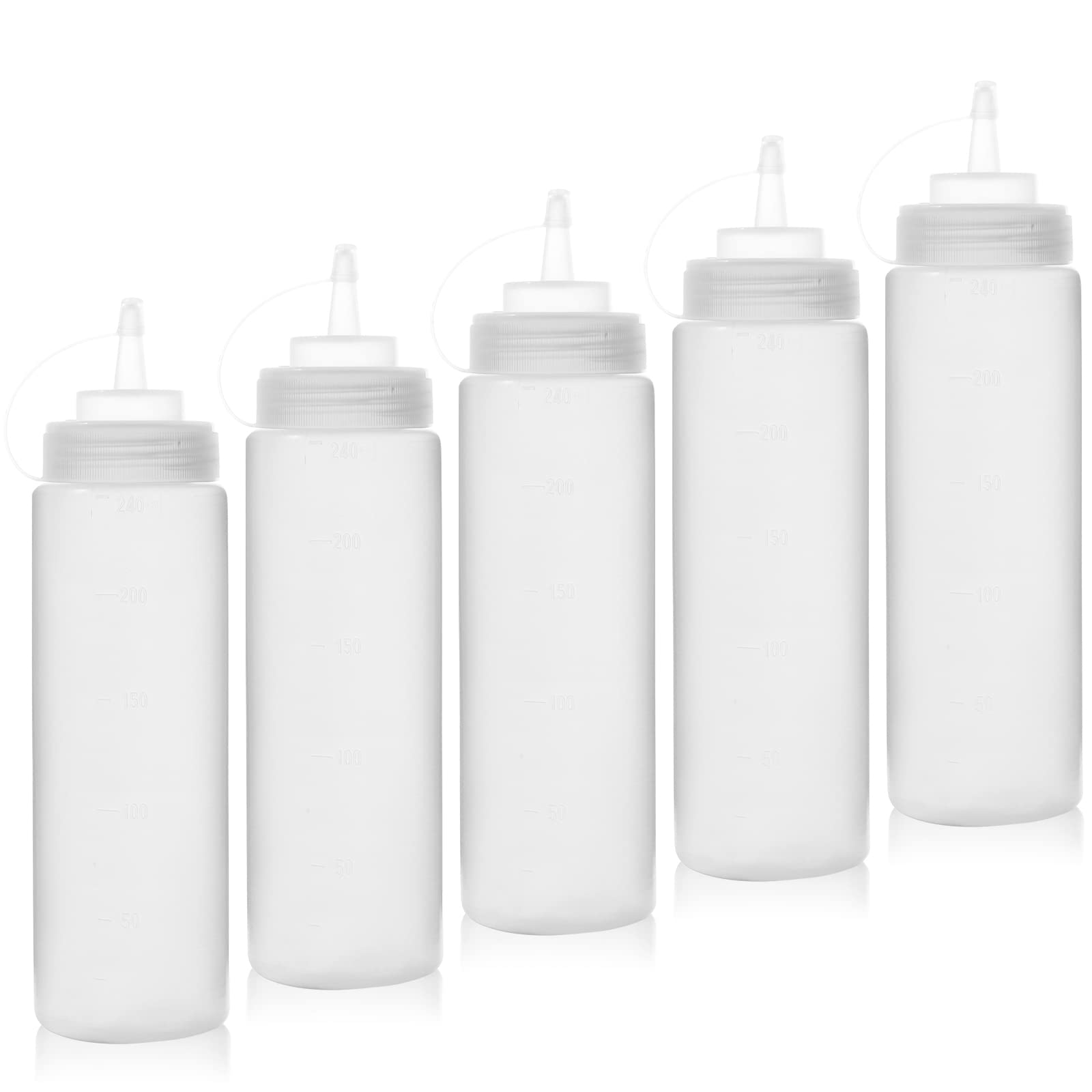 8oz Squeeze Bottles, Happyase 240ml Plastic Small Squeezy Condiments Bottle with Cap for Ketchup, Sauces, Mayonnaise, Mustard, Olive Oil,Syrup, Dressings (5 Pack)