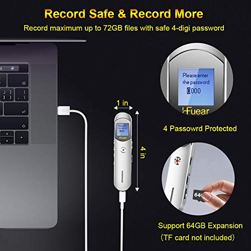 8GB Digital Voice Recorder Voice Activated Recorder - 1536kbps Mini Audio Recorder Recording Device MP3 Player for Lectures/Meetings - Supports TF Card, Password, USB Charge - Silver