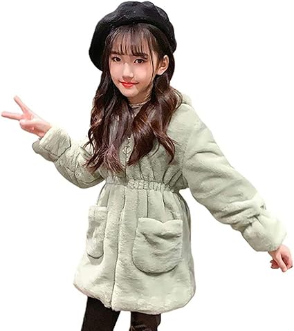 Amazon Co Jp キッズ コート 女の子 アウター ジャケット ふわふわ フード付き うさぎ耳付き ロング丈 子供服 冬服 かわいい 柔らかい 防風 防寒 保温 普段着 通学 110 160cm グリーン 150 ホビー