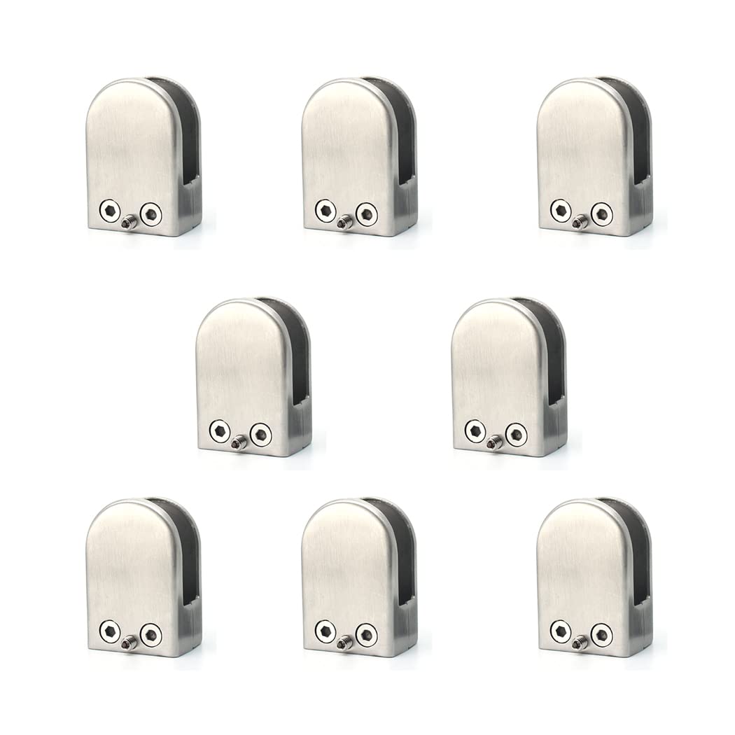 304 Stainless Steel Glass Clamp - Fish Mouth Design Glass Bracket with No Drill Installation, Invisible Glass Panel Holder for Staircase Handrail Balustrade Accessories (8 Pack) (5-8mm)