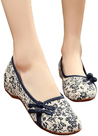 Gizwise Women’s Orchid Floral Flower Slip On Shoes Lovely Round Toe Flats Sandals Simple Chinese Traditional Elegant Design (8 B(M) US)