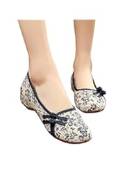 Shoes: Gizwise Women’s Orchid Floral Flower Slip On Shoes Lovely Round Toe Flats Sandals Simple Chinese Traditional Elegant Design (8 B(M) US)