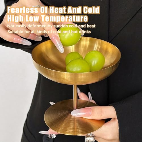 Flylin Ice Cream Cup, Stainless Steel Dessert Dish Sauce Bowls Cups for Salad Fruit Pudding, Round Tall Footed Yogurt Snack Candy Cups for Christmas Party (Gold, 150ml)