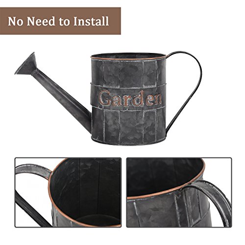CEDAR HOME Metal Planter Flower Pot Succulent Container Garden Bucket for Indoor or Outdoor Balcony Patio Watering Can wiht Handle, 12.25" W x 5" D x 5.5" H, Black - Thumbnail 5