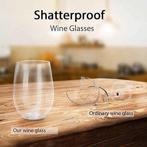 Inewex Unbreakable Plastic Stemless Wine Glasses 16 oz Elegant