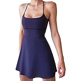 XXTAXN Women's Summer Casual Tennis Workout Spaghetti Strap Backless Mini Dress with Shorts
