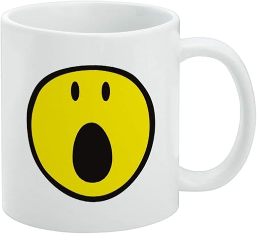 amazon com smiley omg surprised shocked yellow face white mug coffee cups mugs smiley omg surprised shocked yellow face white mug