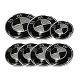 Easy Fast Replacement 7pcs Round Black White Carbon Emblem 82mm Front + 73mm Rear Trunk + 68mm Wheel Caps + 44mm Steering Emblem Car Generic Emblem Set Logo Badge For BM Wheel Car Model