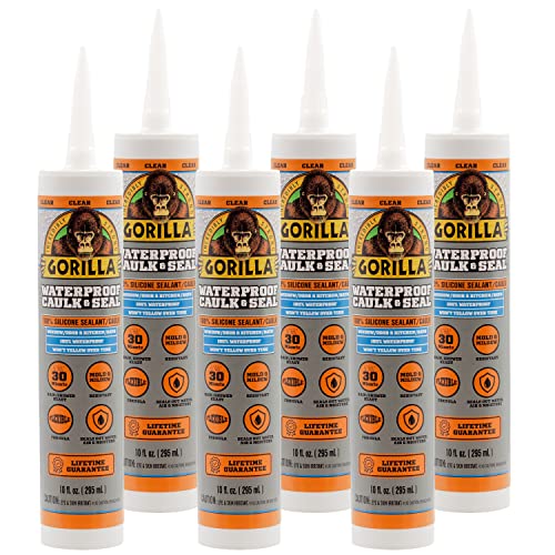Gorilla Waterproof Caulk & Seal 100 Silicone Sealant, Clear, 10oz