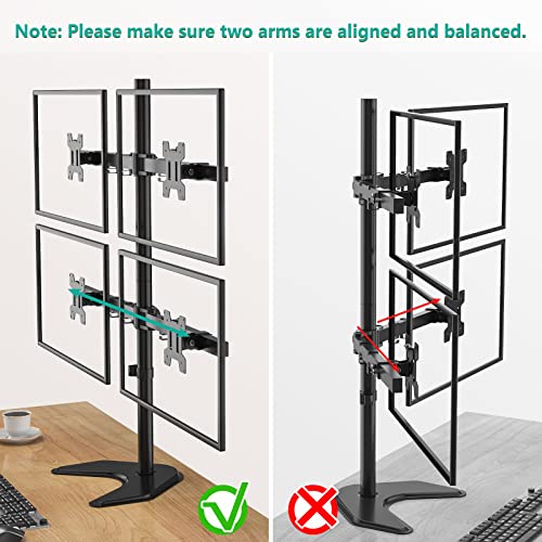 WALI Quad Monitor Stand, Free Standing 4 Monitor Stand Fully Adjustable
