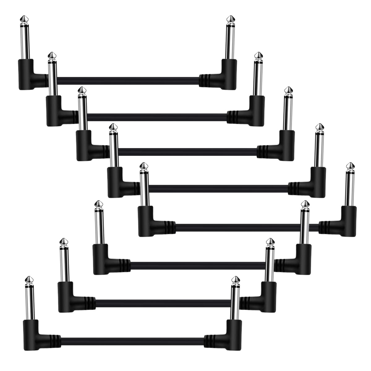 Tavsou Pack of 8 Guitar Patch Cable for Effect Pedal Board 1/4" Right Angle TS Mono Cords (6 Inch-8 Pack)