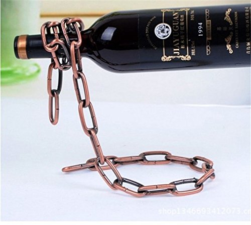VintageBee Vintage Chain Bottle Holder Steel Link Novelty Magic Floating Wine Bottle Rack/Holder - Holds Bottles In the Air (Bronze)
