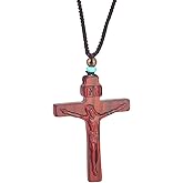 Artesielle Catholic Wooden Cross Necklace for Men - Women's Handmade Rosary Beads Jesus Pendant Necklace,Ideal Crucifix Gifts For Christian to Prayer