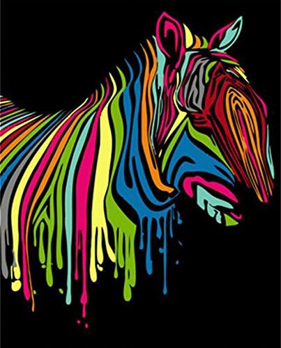 Nature Colour Abstract Cartoon Animals DIY Digital Oil Painting by Number Kits with Acrylic Paints Paint on Canvas for Adults and Kids (Unframed, Colorful Horse)
