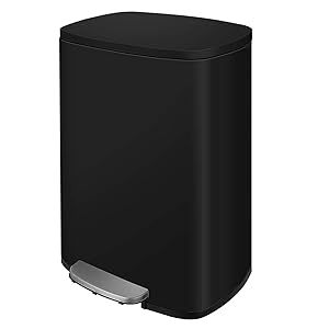 HEMBOR 13.2 Gallon(50L) Trash Can, Stainless Steel Rectangular Garbage Bin with Lid and Inner Bucket, Silent Open and Close Dustbin with Durable Pedal, Suit for Home Office Indoor Outdoor, Black