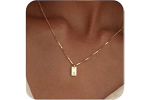FISSEN JEWELRY Initial Necklaces for Women 14K Gold Plated Letter Necklace Dainty Gold Name Necklace Personalized Initial Tag Pendant Necklace for Women Trendy Gold Jewelry