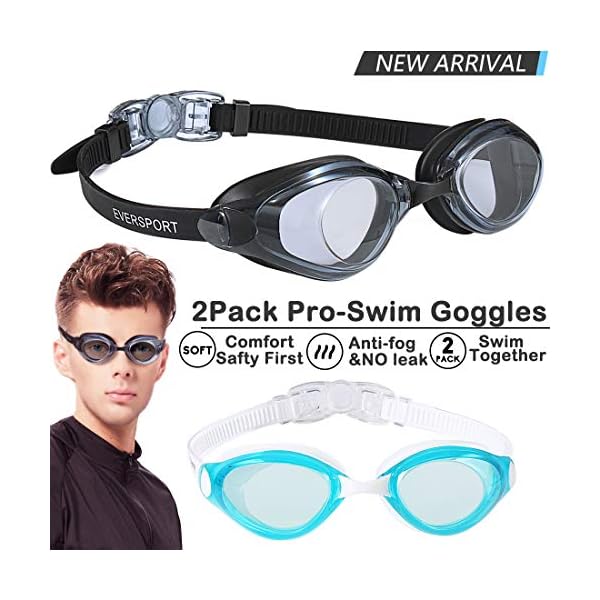 EverSport Swim Goggles Pack of 2 Swimming Goggles Anti Fog for Adult