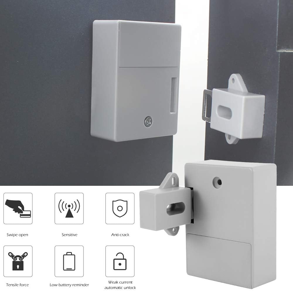RFID Locks Kit Battery Electronic Cabinet Lock Door Wardrobe Hidden DIY Lock Keyless, Grey - Image 3