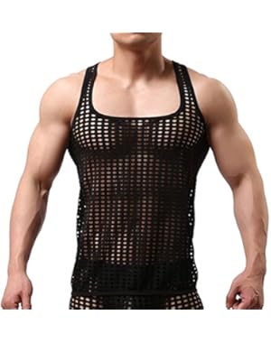 Men's Mesh See Through Muscle Fishnet Tank Top Underwear