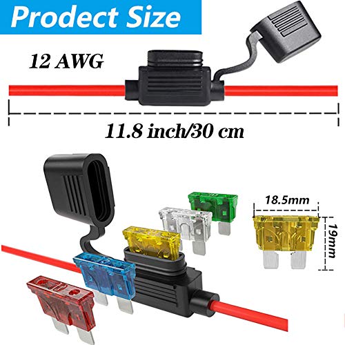 Elefama 12 Gauge in Line Fuse Holder ATC/ATO 6 Pcs Waterproof Inline