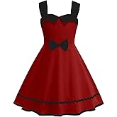 ODIZLI Kids Girls 1950s Retro Dress Square Neck Contrast Panel Ruffle Cami Dress Back to School Princess Party Dresses