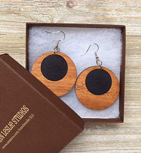 SALE! Black Dot Wood Offset Hoop Earrings from Reclaimed Mahogany and Black Stained Maple