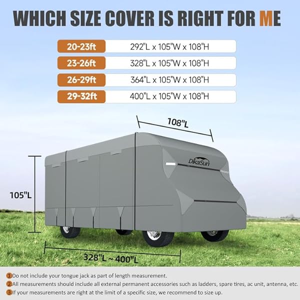 DIKASUN CLASS C RV COVER 23′ ~ 26′, 7 LAYERS TOP MOTORHOME COVER, HEAVY DUTY ANTI-UV CAMPER COVER WINDPROOF RIPSTOP CLASS C TRAVEL TRAILER COVER