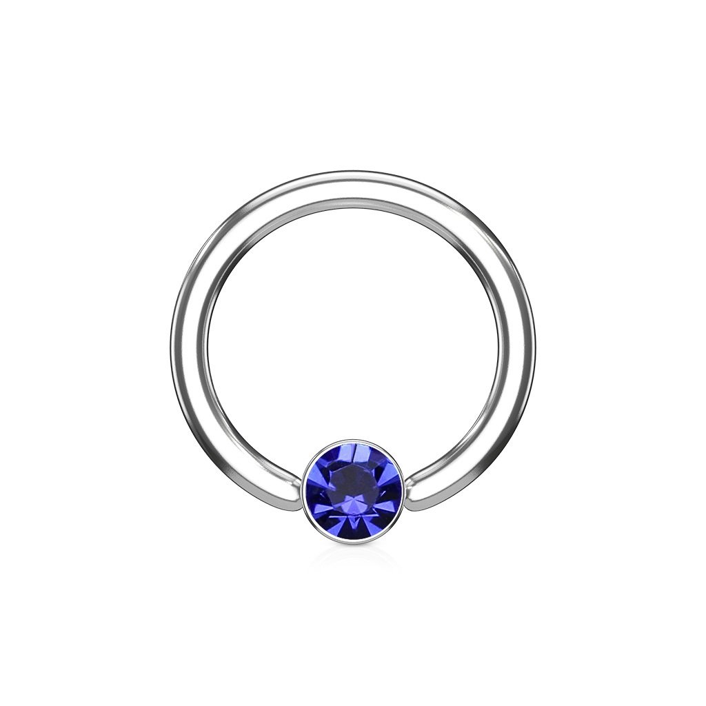 PiercedOff 316L Surgical Steel 1.2mm BCR with Round Flat 3mm Blue CZ Ball - Ring Size 8mm