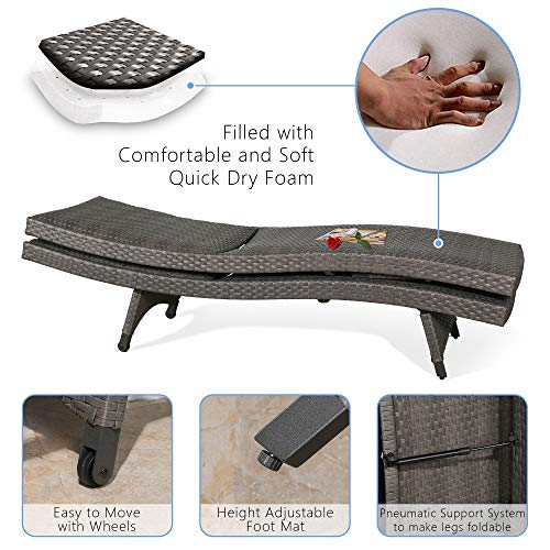 Iwicker Patio Padded Quick Dry Foam Wicker Chaise Lounges Aluminum