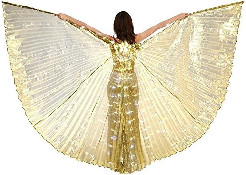 Bldance LED Isis Wings Belly Dance Costume Cosplay Performance with Telescopic Sticks (Gold)