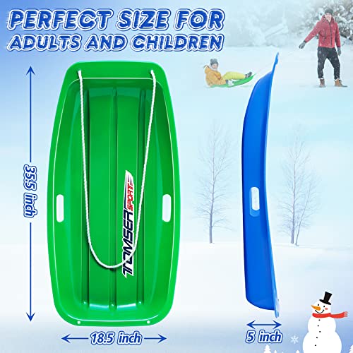 35 Inch Utility Snow Sled, 2 Pack Flexible Sleds for Kids and Adults