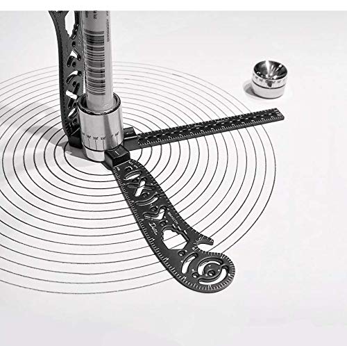 Multi-Function Drawing Tool Scale Ruler Measuring Templates with A Curved Profile, Metallic Ruler Mini Compass Protractor Combo Patterns Versatile Utensil Drafting Kits - Thumbnail 6