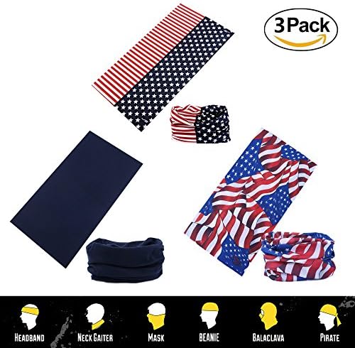 Bandana Headband 12-in-1 Headwear- Various Colors &amp; Designs -Set of 3 Versatile Sports Headbands -Use As a Neck Gaiter, Bandana, Scarf, Running &amp; Ski Mask &amp; More