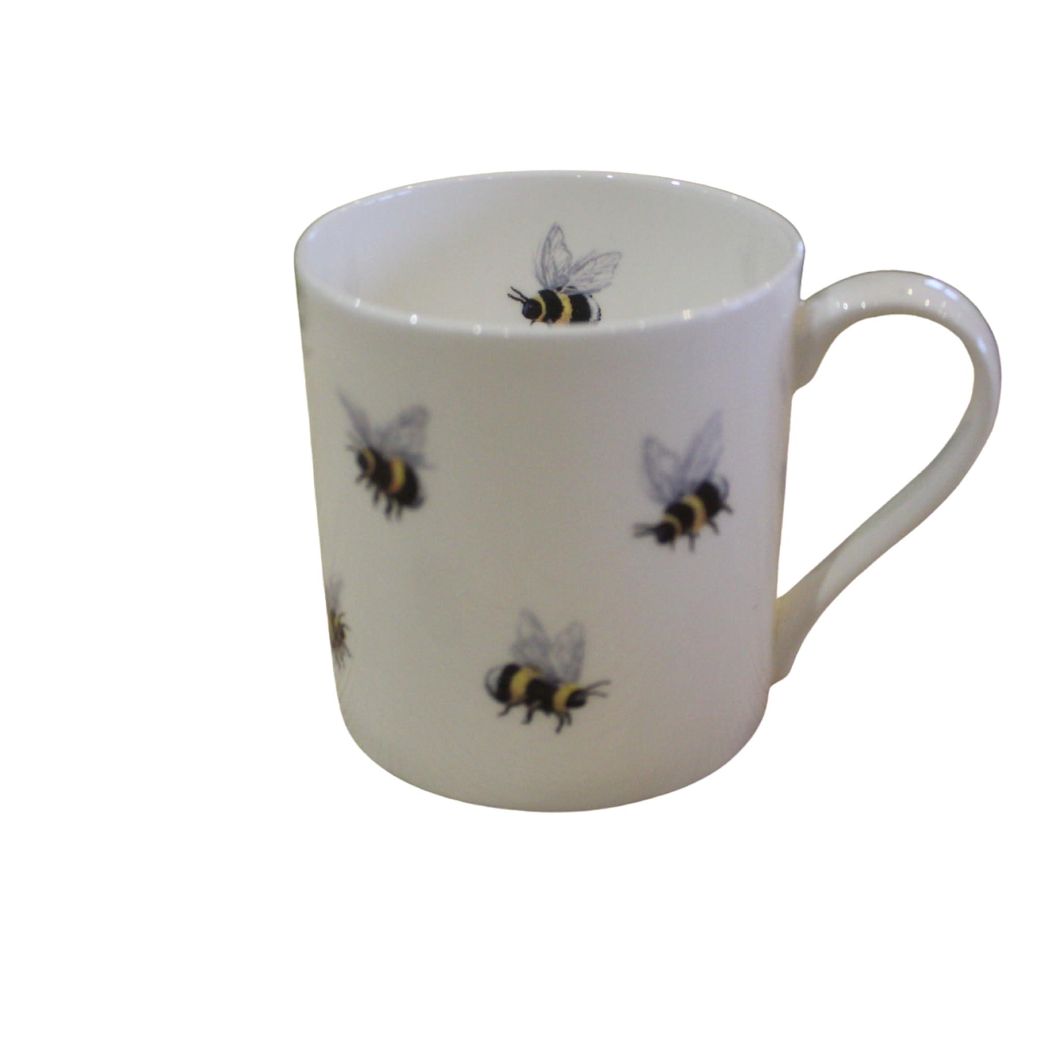 Rock the Home Larger Sized Bees Straight Sided Mug – White Fine English Bone China Cup, Made and Hand Decorated in England, Dishwasher Microwave Safe, for Coffee Tea Latte Americano (12 fl oz, 357 ml)
