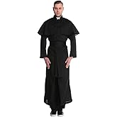 HAPNBCELE Monk Costume Adult Men, Priest Renaissance Friar Robe Church Clergy Dress Up Exorcist Abbe Father Halloween Outfit