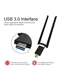 Adaptador WiFi sumgott 1200 Mbps largo alcance USB 3.0 inalámbrico Wifi Dongle W Dual 5dBi Antenas (2.4G 300Mbps + 5,8 g 867mbps) Soporte para computadora de sobremesa, computadora portátil de Windows7 8  10 XP Vista, linx2.6 X, Mac OSX