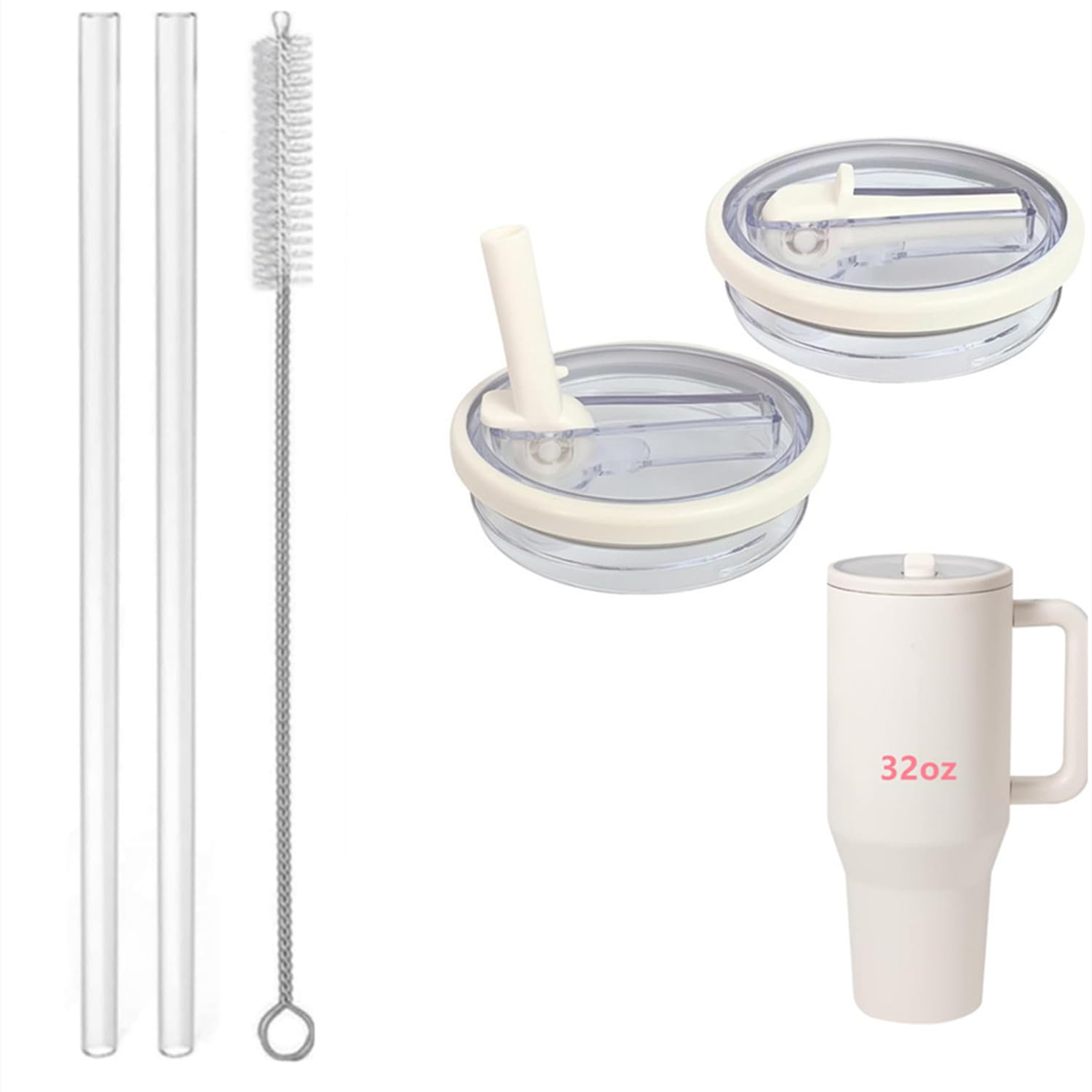 Photo 1 of 32 oz Tumbler Flip Straw Lid Replacement Fit for HydroJug?Only?,2 Pack Leak Proof for HydroJug Lid Replacement Spill Proof Reusable Tumbler Cover Compatible with 32oz HydroJug Cup Accessories (Cream)