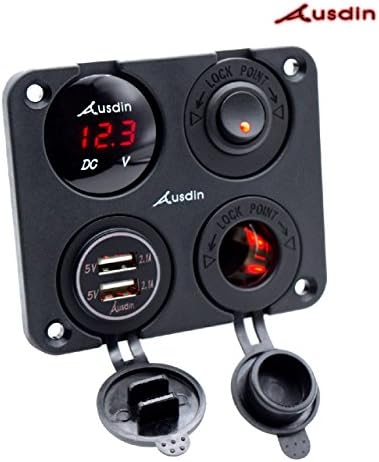 Led Light Bar Rocker Switch Panel, Ausdin Marine Switch Panel 4.2A USB Cellphone Charger 12/24V Voltmeter Digital Display On Off Button For Car Boat Marine RV Trucks Camper Vehicles GPS Mobiles