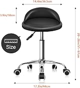 KKTONER PU Leather Round Rolling Stool with Back Rest Adjustable Height Swivel view 3