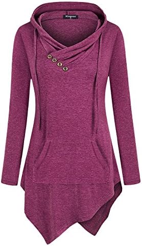 Uneven Hemline Hoody Shirt Pocket Tunic Long Sleeve Casual Tops